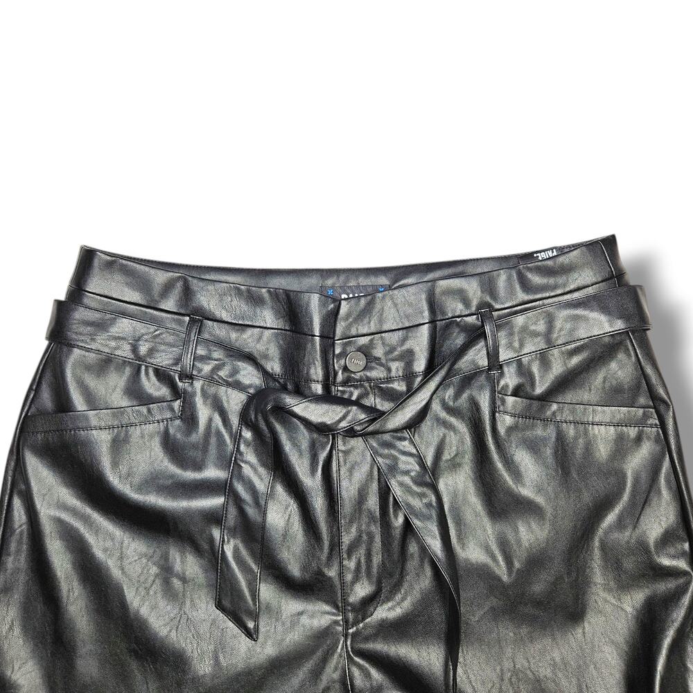 NWT Paige Kina Tie Waist Vegan Leather Ankle‎ Straight Leg Trousers Sz. 12 Black - Picture 4 of 11